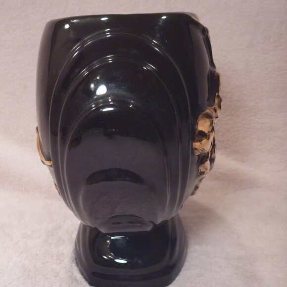 Art Pottery Vintage Lot Set Black Vases 22k Gold Floral Handmade Ceramic USA - Picture 6 of 13